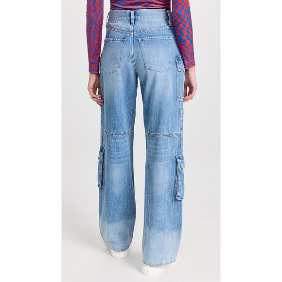 NEW Alice + Olivia Cay Cargo Jeans Wide Leg Mid Rise Utility Brea Blue Size 26 - Picture 10 of 16